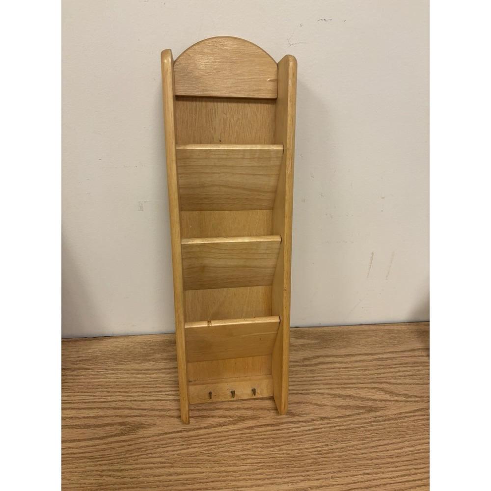 Vintage Light Oak Hanging Wooden Mail/Key Holder 20"T, 6"L, 3"W